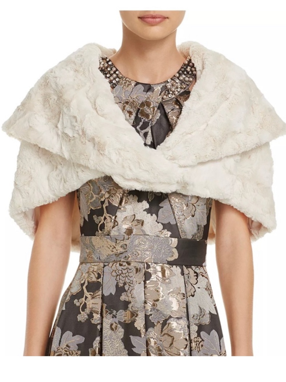 Eliza J Cream Faux Fur Shawl Capelet